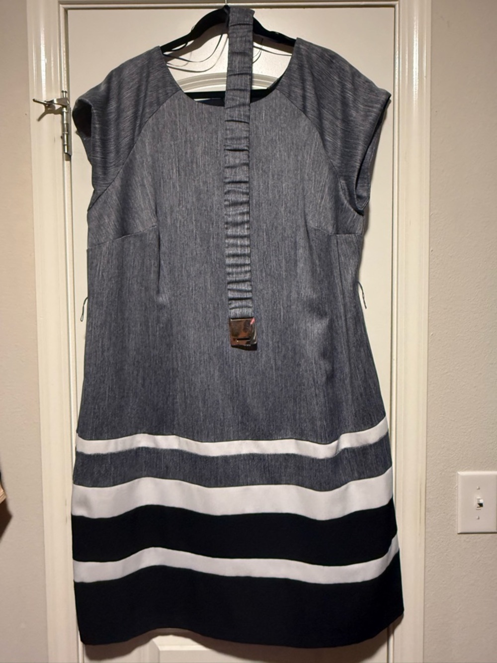 Dress Barn Grey, White & Black Midi Dress